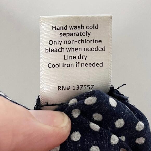 Market & Spruce Women's Top S Blue & White Polka Dot Roll Tab Sleeve 1/4 Button - Picture 9 of 9